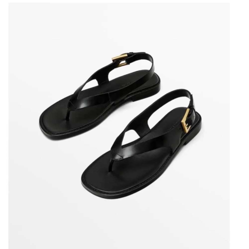ISO Massimo Dutti Black Sandals with Gold Buckle